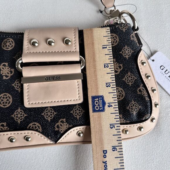 GUESS Women's Greta Brown Logo Print Small Hobo Shoulder Baguette Handbag NWT - Picture 4 of 8